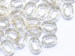 50 maillons ovales en plastique 19 x 14 mm - à connecter pour création de chaîne - transparent à paillettes