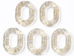 50 maillons ovales en plastique 19 x 14 mm - à connecter pour création de chaîne - transparent à paillettes