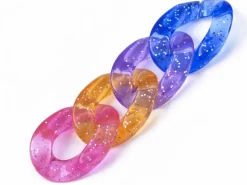 50 grands maillons en plastique 30 x 21 mm - à connecter pour création de chaîne - multicolore pailleté