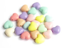 50 grosses perles en plastique - cœurs couleur pastel - 15x17 mm