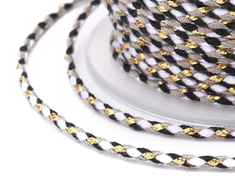 1 m de cordellette en coton macrammé 1,5 mm - Noir et blanc