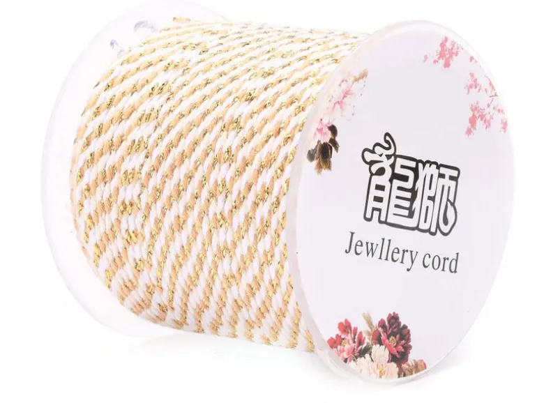 1 m de cordellette en coton macrammé 1,5 mm - Blanc et doré