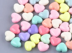 50 mini perles cœur en plastique - pastel - 7 mm