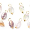 10 pendentifs irisés à facettes en verre - ovale - tons lilas - 13x6 mm
