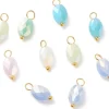10 pendentifs irisés à facettes en verre - ovale - Tons bleus - 13 x 6 mm