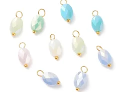 10 pendentifs irisés à facettes en verre - ovale - Tons bleus - 13 x 6 mm