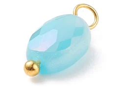 10 pendentifs irisés à facettes en verre - ovale - Tons bleus - 13 x 6 mm