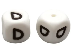1 perle carré 12 mm en silicone - Lettre D
