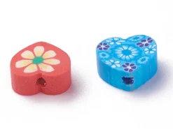 20 perles en pâte polymère - cœurs effet millefiori - multicolore