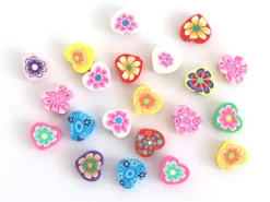 20 perles en pâte polymère - cœurs effet millefiori - multicolore