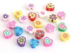 20 perles en pâte polymère - cœurs effet millefiori - multicolore