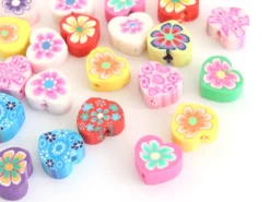 20 perles en pâte polymère - cœurs effet millefiori - multicolore