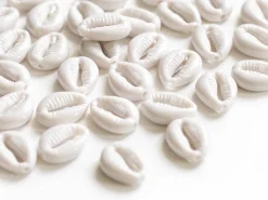 50 perles coquillages cauri en plastique - blanc