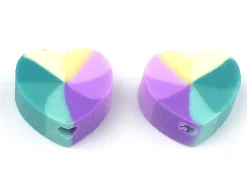 20 perles cœur effet rainbow en pâte polymère - multicolore - 9 mm