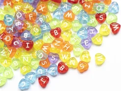 200 perles cœur en plastique - lettres alphabet - 11 mm