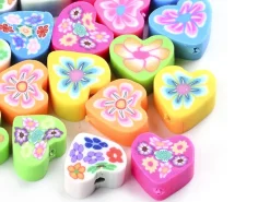 20 perles cœurs effet millefiori en pâte polymère - multicolore - 9 mm