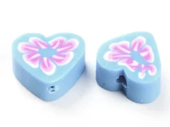20 perles cœurs effet millefiori en pâte polymère - multicolore - 9 mm