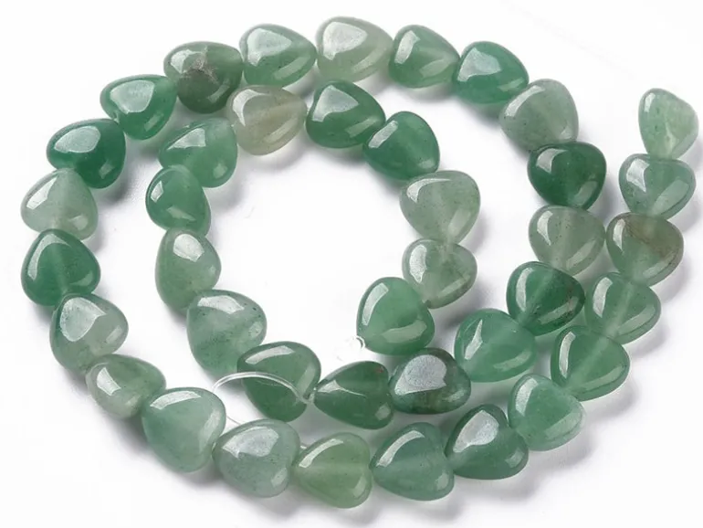 10 perles en forme de cœur en aventurine verte - 10 mm