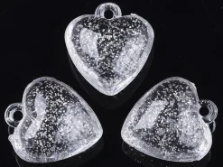 10 perles en plastique - coeur transparents à paillettes - 22 mm