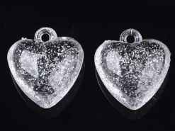10 perles en plastique - coeur transparents à paillettes - 22 mm