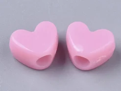 50 perles en plastique - cœur rose