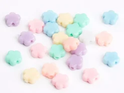 50 perles en plastique - fleurs simples pastelles - 9 mm