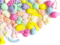 50 perles en plastique - fruits variés - pastel