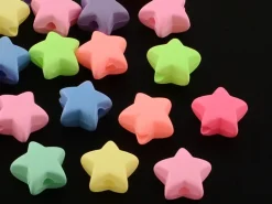 50 perles en plastique - étoiles - multicolore fluorescent - 11 mm
