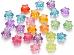 50 perles en plastique - étoiles transparentes - multicolore