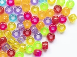 100 perles en plastique basiques pour enfants - pony beads - multicolores à paillettes