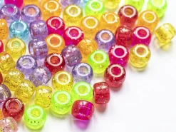100 perles en plastique basiques pour enfants - pony beads - multicolores à paillettes