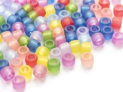 100 perles en plastique basiques pour enfants - pony beads - effet givré transclucide