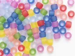 100 perles en plastique basiques pour enfants - pony beads - effet givré transclucide