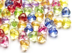 50 perles en plastique coeur - inclusion multicolore - 10 mm