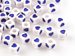 20 perles en plastique cubes symbole coeur - bleu - 7 mm
