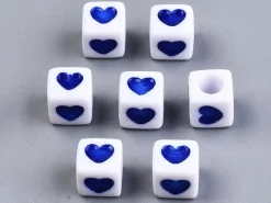 20 perles en plastique cubes symbole coeur - bleu - 7 mm