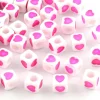 20 perles en plastique cubes symbole coeur - rose flashy - 7 mm
