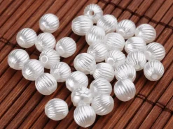 20 perles en plastique imitation perles de culture - rond strié - 6 mm
