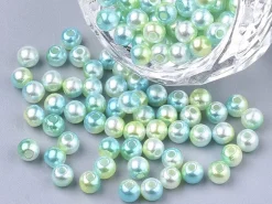 100 perles en plastique rondes imitation perles de culture - 6 mm - dégradé vert d'eau