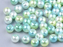 100 perles en plastique rondes imitation perles de culture - 6 mm - dégradé vert d'eau