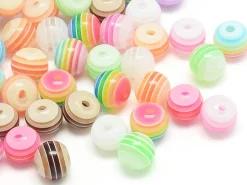100 perles en plastique rondes 6 mm - rayures