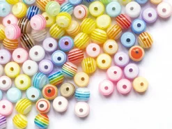 100 perles en plastique rondes 6 mm - rayures