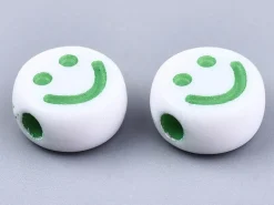 20 perles en plastique rondes symbole sourire - blanc et multicolore - 10 mm