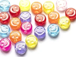 20 perles en plastique rondes symbole sourire -multicolore - 10 mm