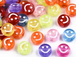 20 perles en plastique rondes symbole sourire -multicolore - 10 mm
