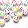 20 perles en plastique rondes symbole sourire - blanc et multicolore - 7 mm