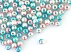 100 perles en plastique rondes imitation perles de culture - 6 mm - dégradé bleu et rose