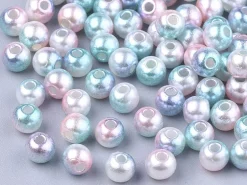 100 perles en plastique rondes imitation perles de culture - 6 mm - dégradé bleu et rose
