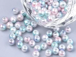100 perles en plastique rondes imitation perles de culture - 6 mm - dégradé bleu et rose