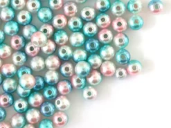 100 perles en plastique rondes imitation perles de culture - 6 mm - dégradé bleu et rose